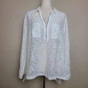 CATO Womens Top Blouse Shirt Long Sleeves Coverup White Lace Zipper Size 18 20W